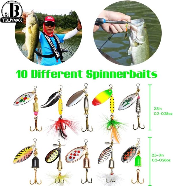 10pcs Fishing Lure Spinnerbait, Bass Trout Salmon Hard Metal Spinner Baits Kit with 2 Tackle Boxes by Tbuymax - Image 2