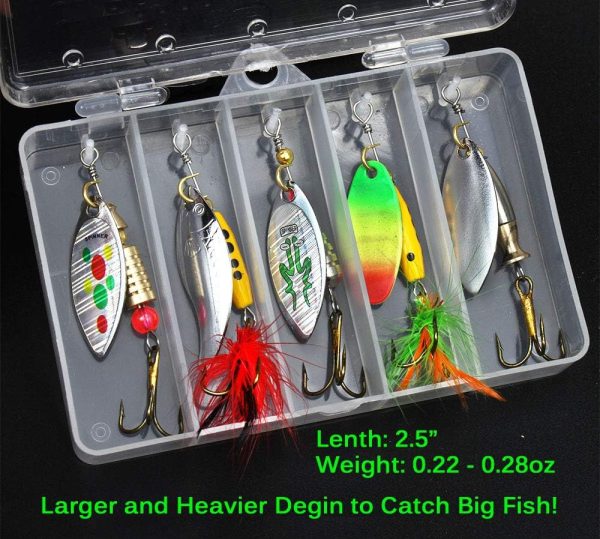 10pcs Fishing Lure Spinnerbait, Bass Trout Salmon Hard Metal Spinner Baits Kit with 2 Tackle Boxes by Tbuymax - Image 3
