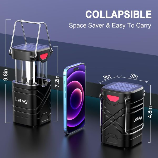 LETMY 4 Pack Camping Lantern, Rechargeable LED Lanterns, Solar Lantern Battery Powered Hurricane Lanterns Flashlight with 3 Powered Ways & USB Cable for Emergency, Power Outage, Hurricane Supplies - Image 4