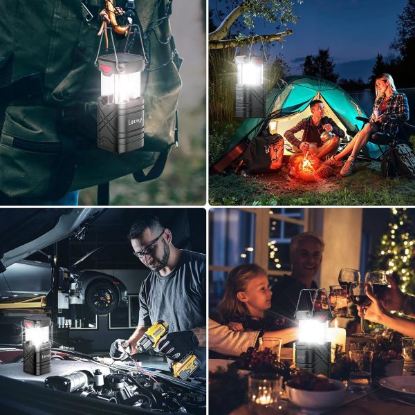 LETMY 4 Pack Camping Lantern, Rechargeable LED Lanterns, Solar Lantern Battery Powered Hurricane Lanterns Flashlight with 3 Powered Ways & USB Cable for Emergency, Power Outage, Hurricane Supplies - Image 6