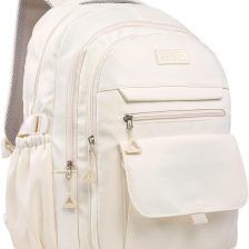 Phaoullzon Teen Girls School Backpack for Boys, College Aesthetic Laptop Bookbag for Women,Beige