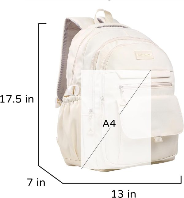 Phaoullzon Teen Girls School Backpack for Boys, College Aesthetic Laptop Bookbag for Women,Beige - Image 4