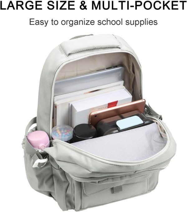 Phaoullzon Teen Girls School Backpack for Boys, College Aesthetic Laptop Bookbag for Women,Beige - Image 5