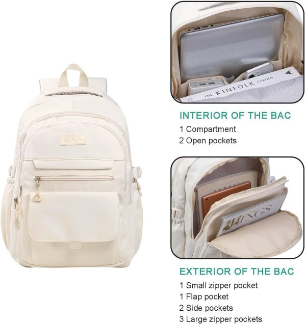 Phaoullzon Teen Girls School Backpack for Boys, College Aesthetic Laptop Bookbag for Women,Beige - Image 6