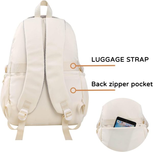 Phaoullzon Teen Girls School Backpack for Boys, College Aesthetic Laptop Bookbag for Women,Beige - Image 7